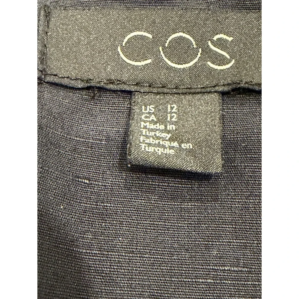 COS Linen Blend Sleeveless Wide Leg Cropped Jumpsuit Navy Minimalist Lagenlook